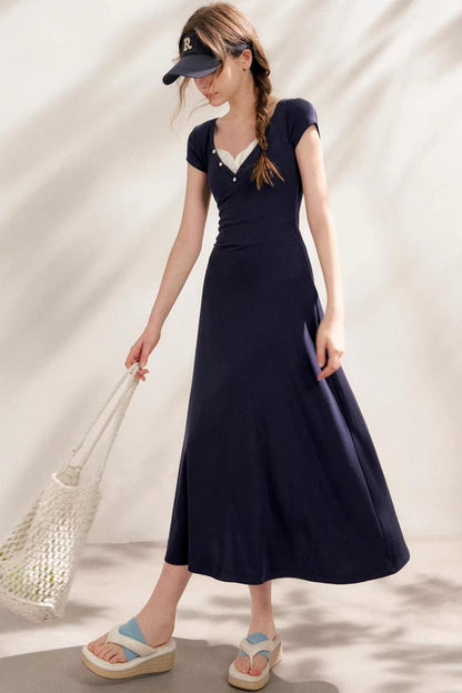 Slim Lace V-Neck A-Line Dress