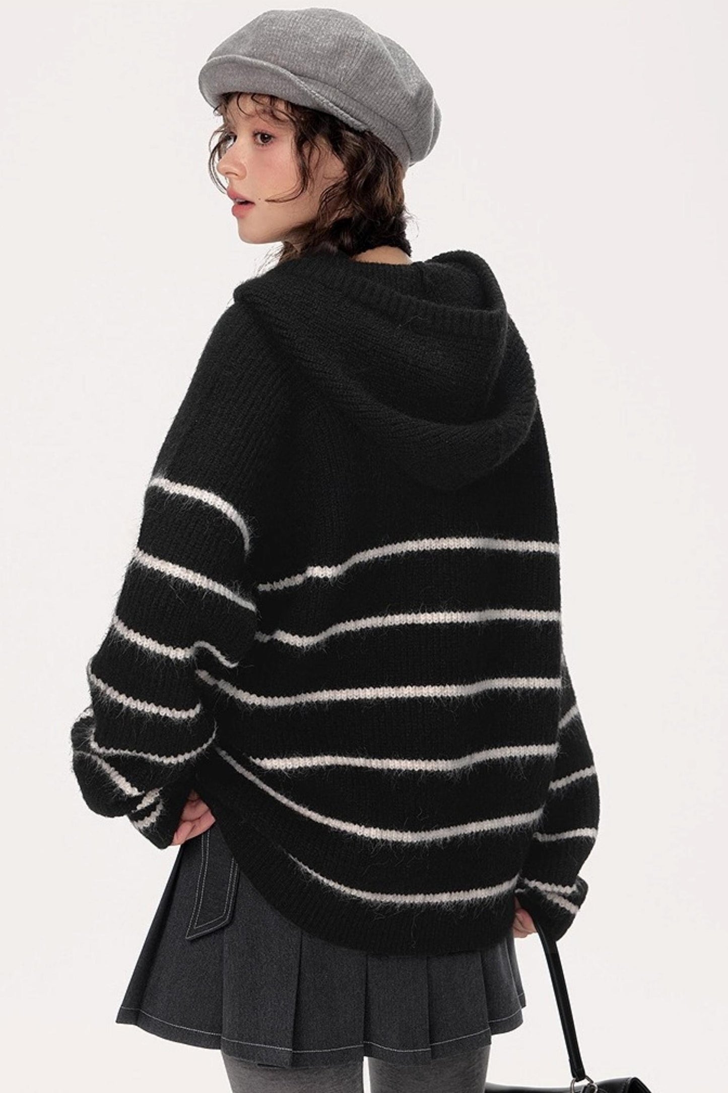 Hooded Striped Knit Sweater