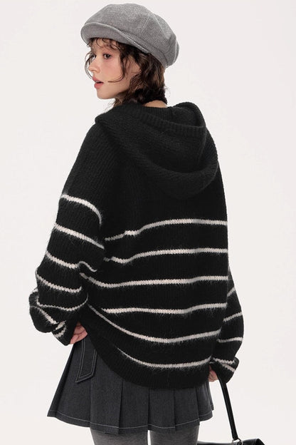 Hooded Striped Knit Sweater