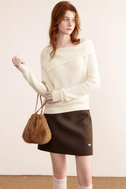One-Shoulder Wool Knit Sweater