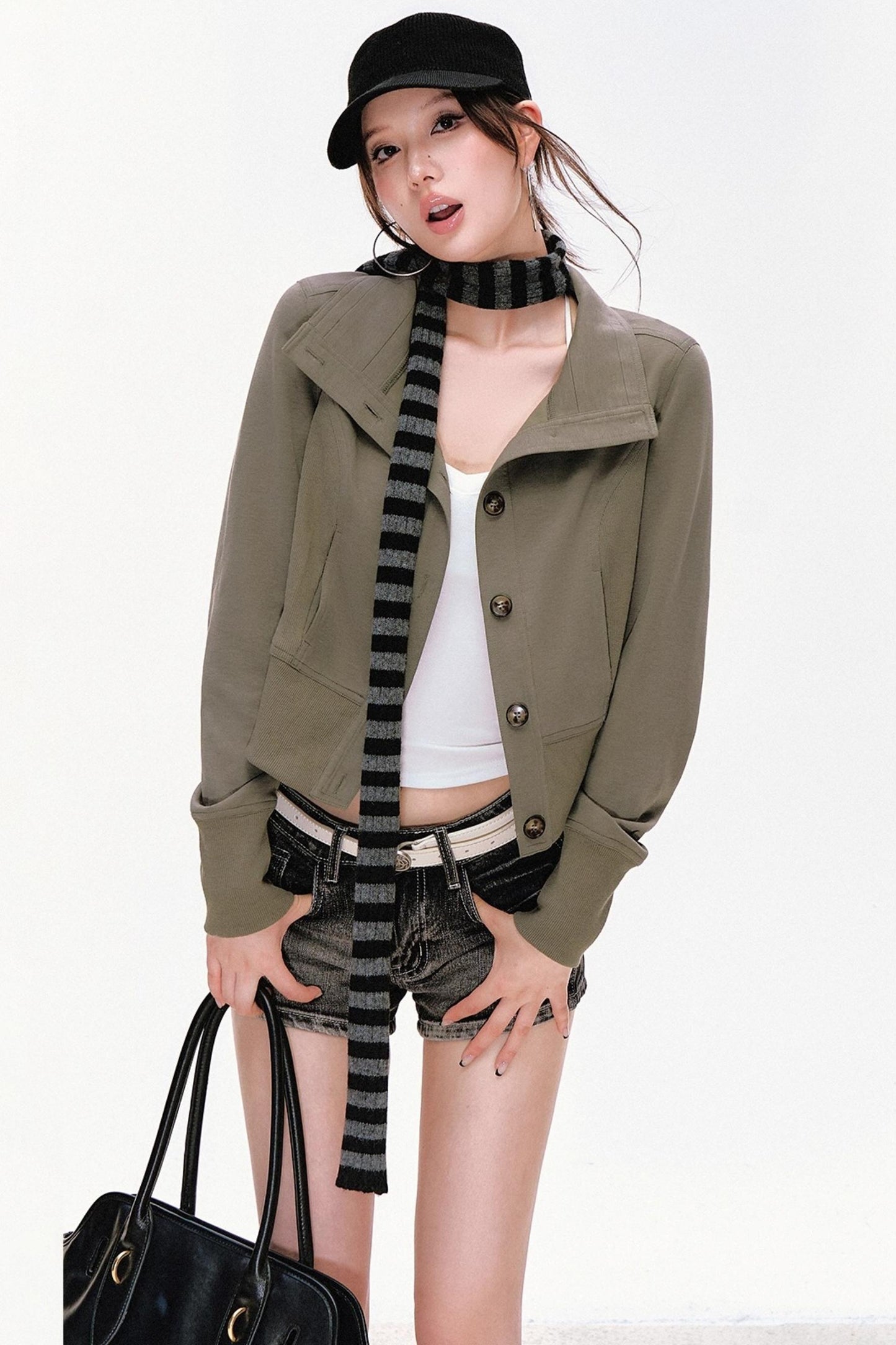 Vintage Stand-Up Collar Short Jacket