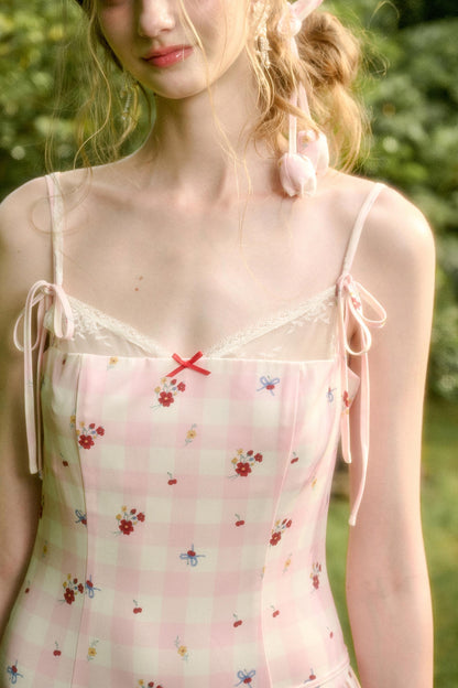 White Berry Lace Plaid Dress