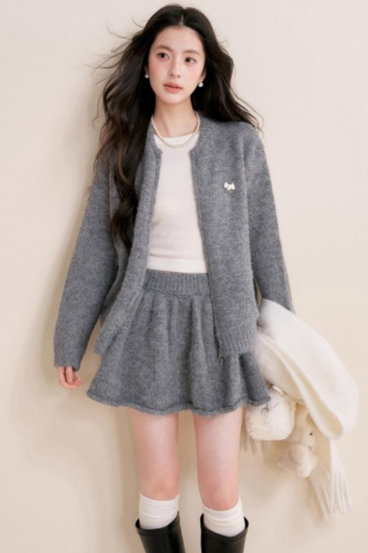 Winter Gray Knitted Cardigan Set-Up