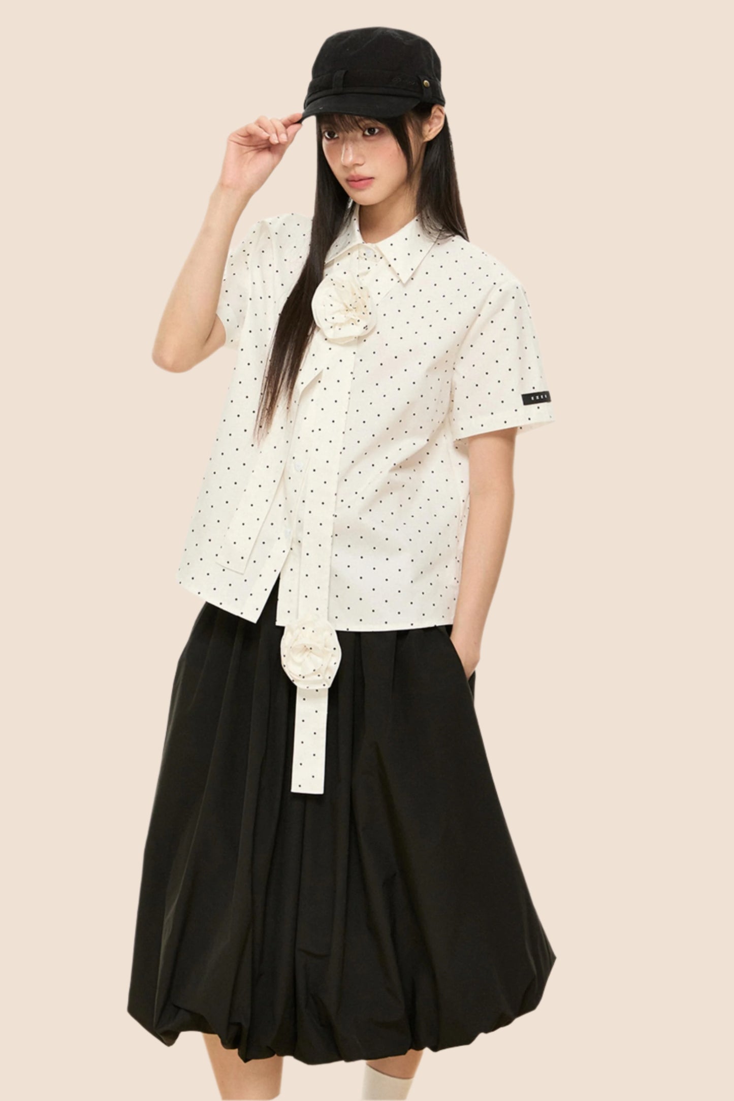 Polka Dot Flutter Sleeve Blouse