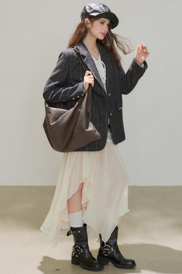 Autumn Wool Blend Plaid Blazer