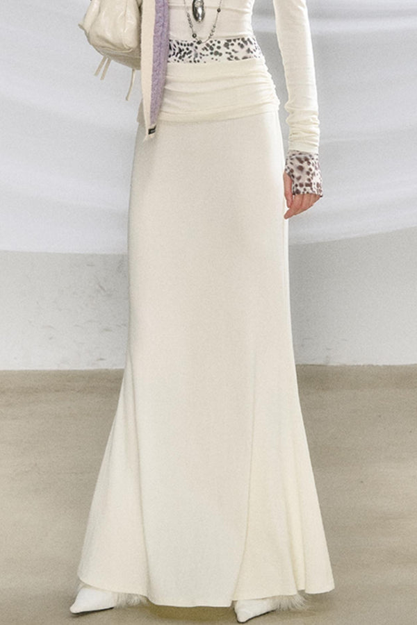 프린트 릴랙스 핏 피쉬테일 스커트 