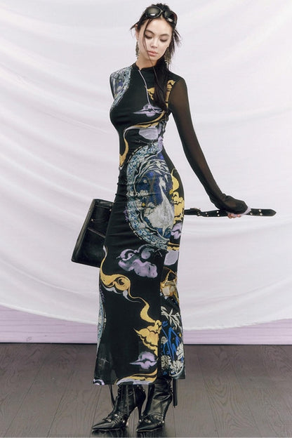 Hand-Painted Cheongsam Fishtail Dress