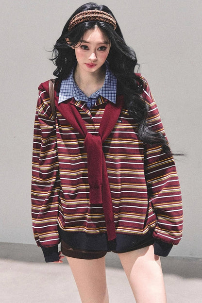 Striped Polo Collar Top