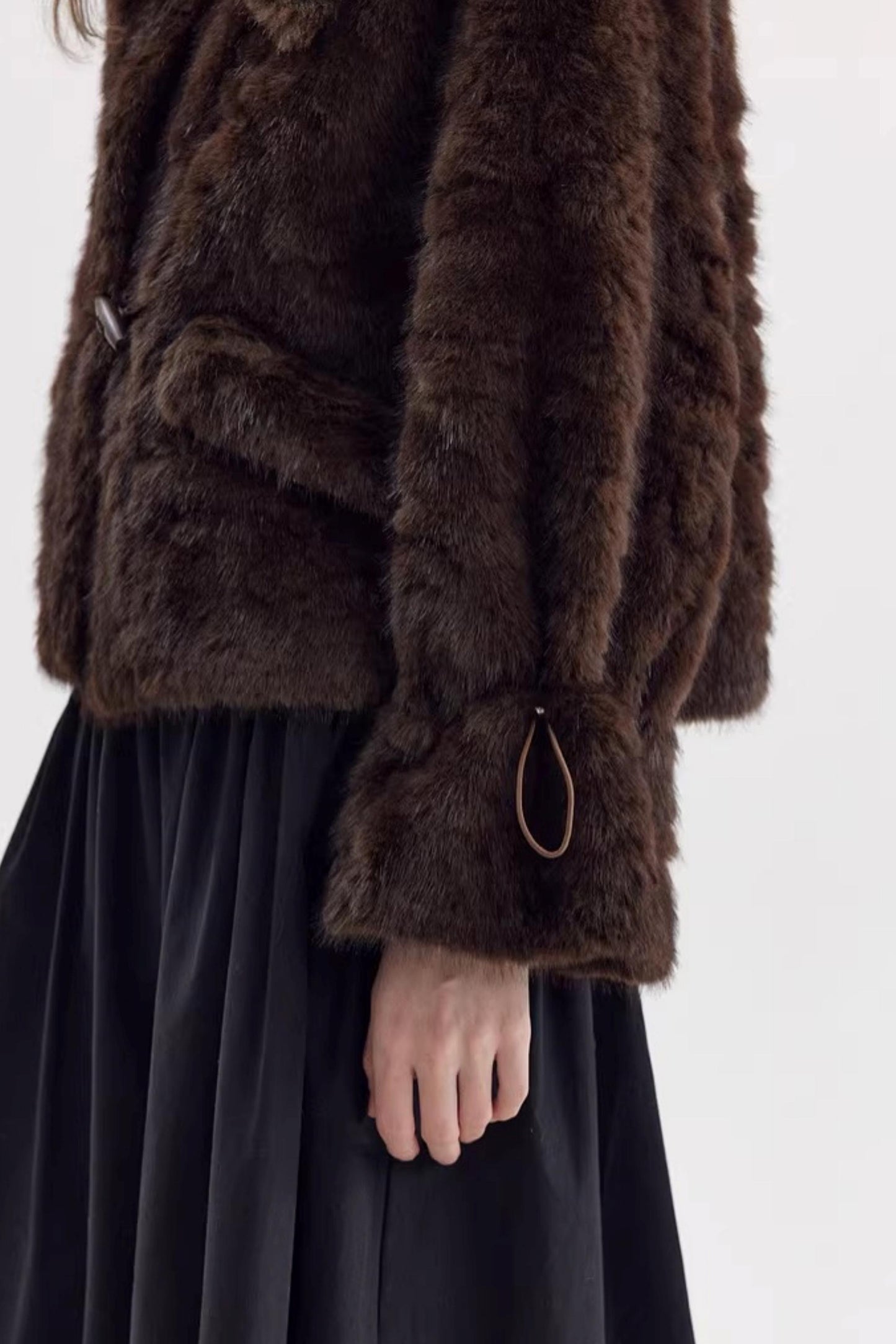 Imitation Horn Button Faux Fur Jacket