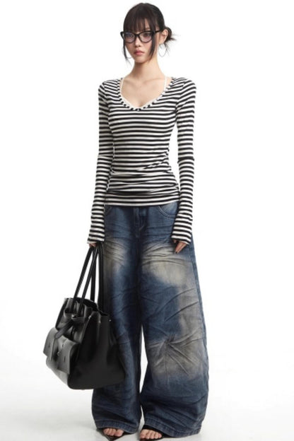 Lyocell Retro Striped Top Set-Up