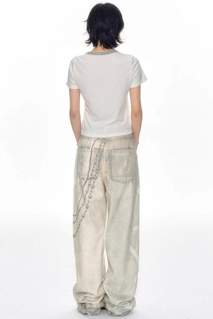 Hand-Painted 3D Printed Womens Wide-Leg Pants