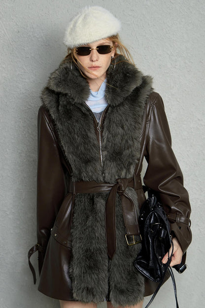 Detachable Eco-Fur Padded Leather Jacket