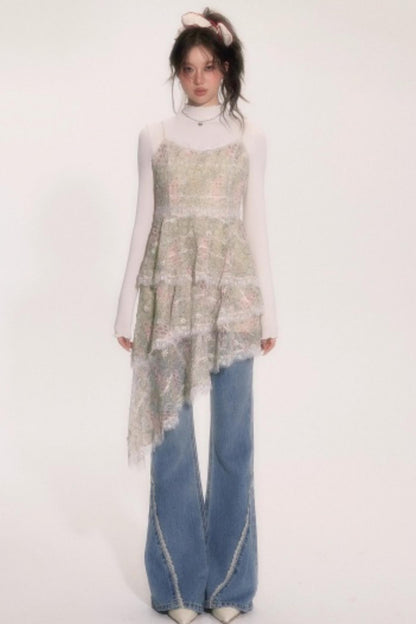 Embroidered Lace Ruffle Dress