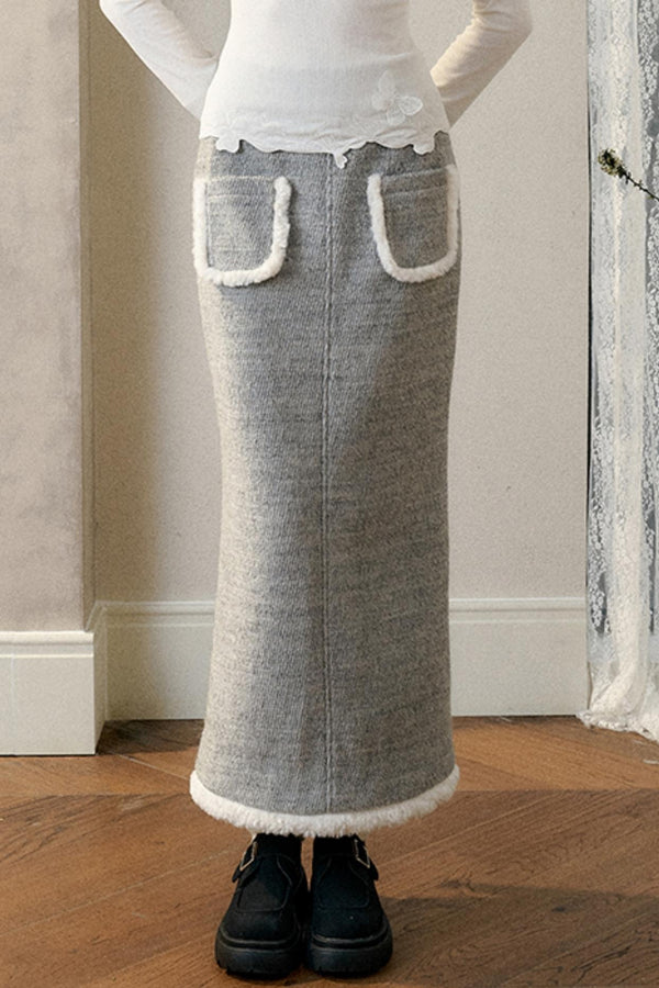 겨울 게이트 울 트위드 롱 스커트 세트업 