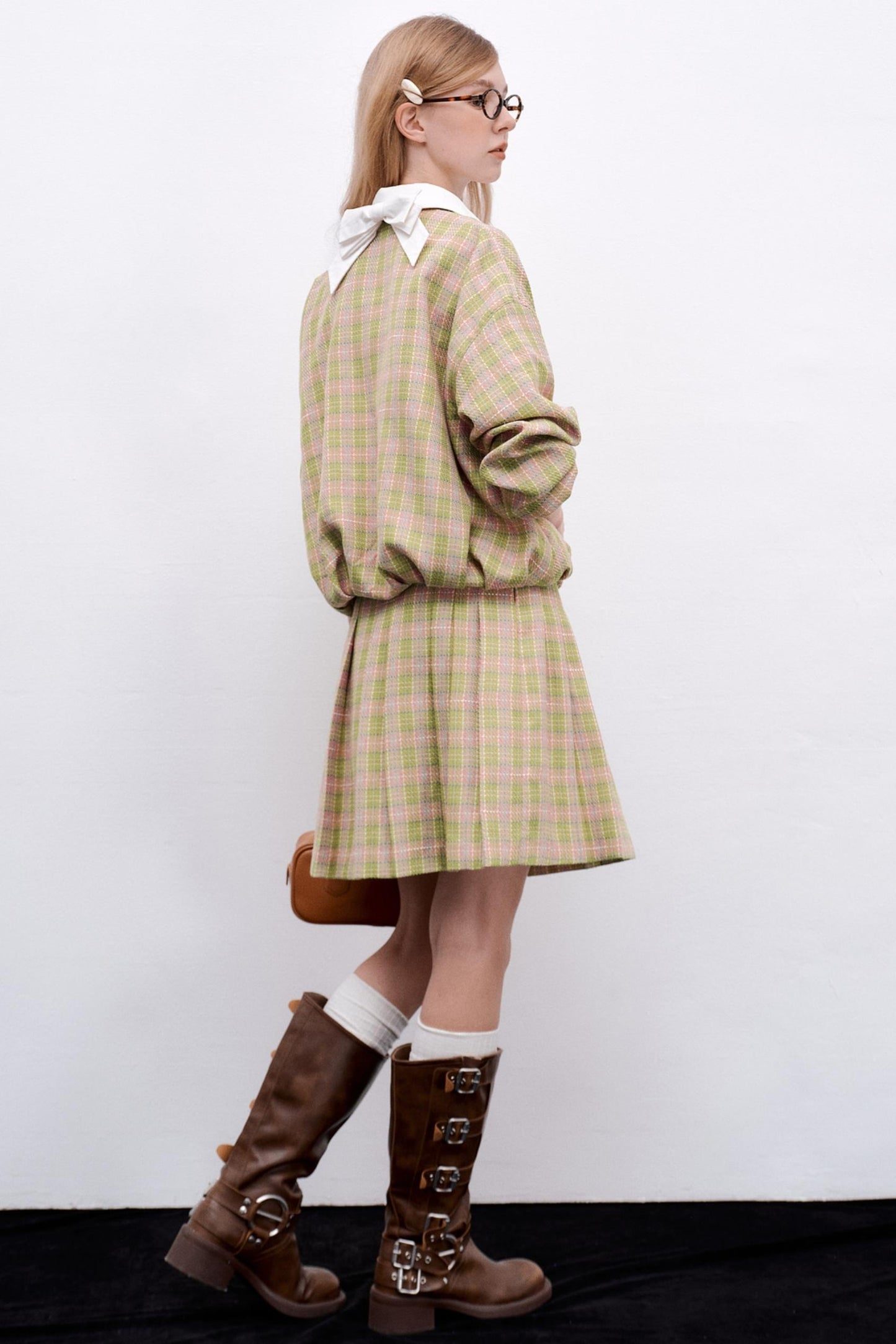 Pink Green Plaid Flower Jacket