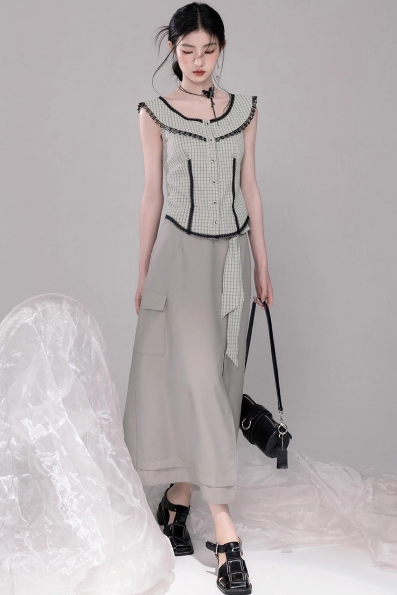 City Light Grey Slit Skirt