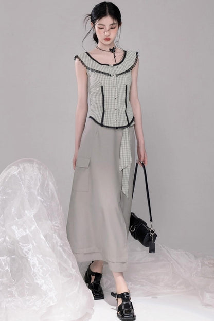 City Light Grey Slit Skirt