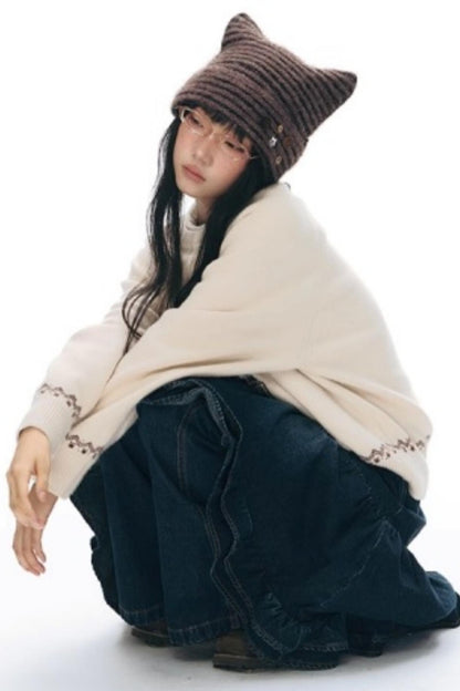 Color Block Embroidery Sweater