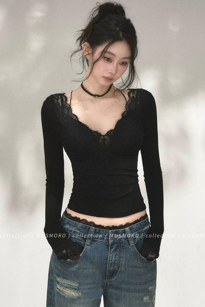 Top in maglia di pizzo a toppe