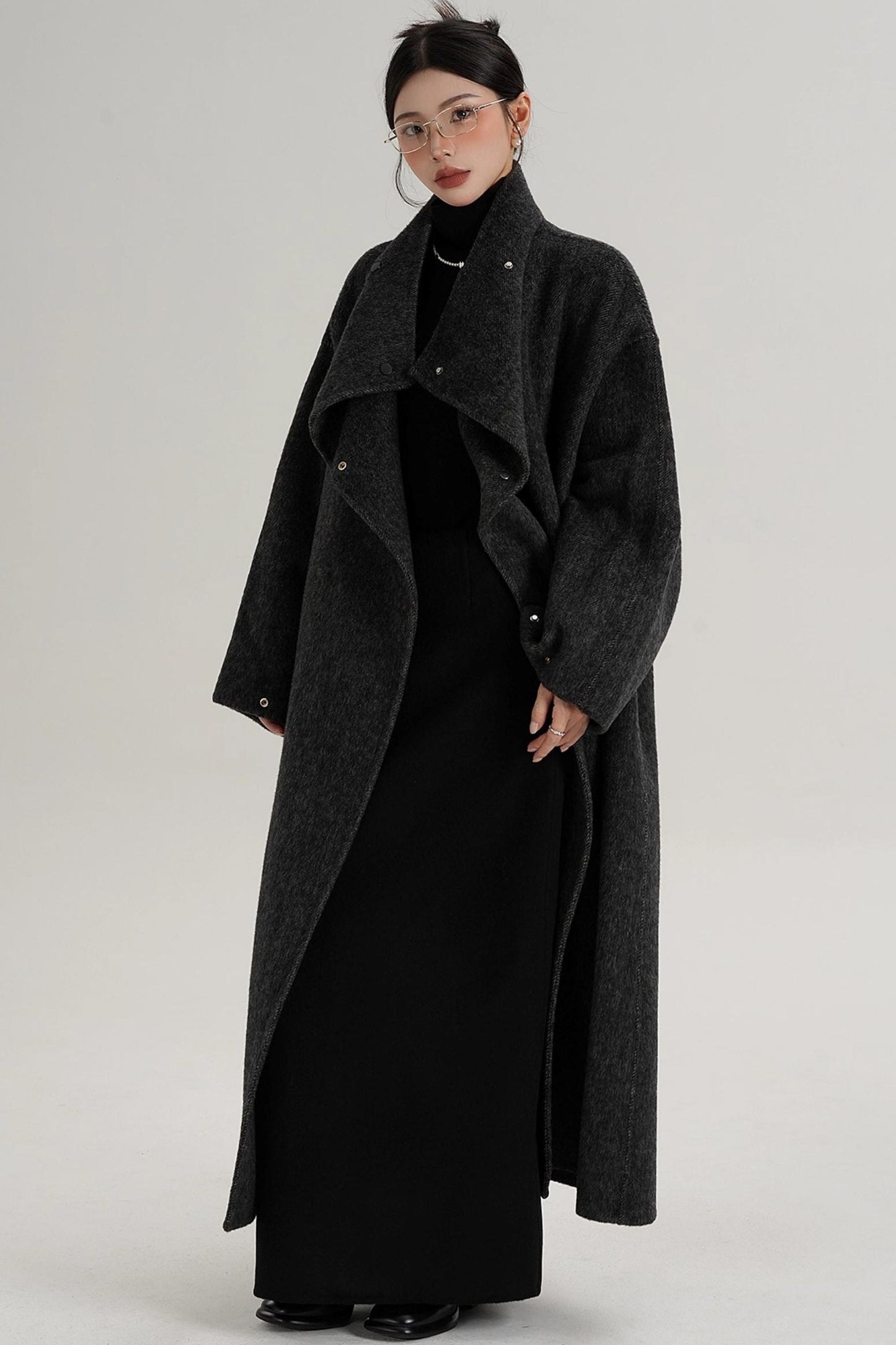 Stand-Up Collar Elongated Wool Coat