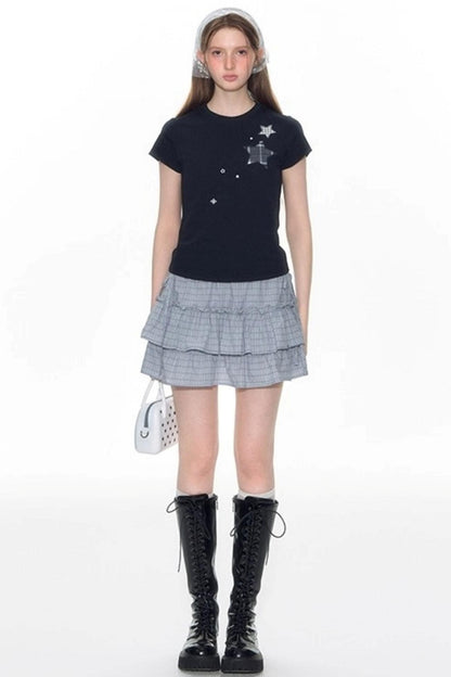 Star Patch Embroidered Short Sleeve Top