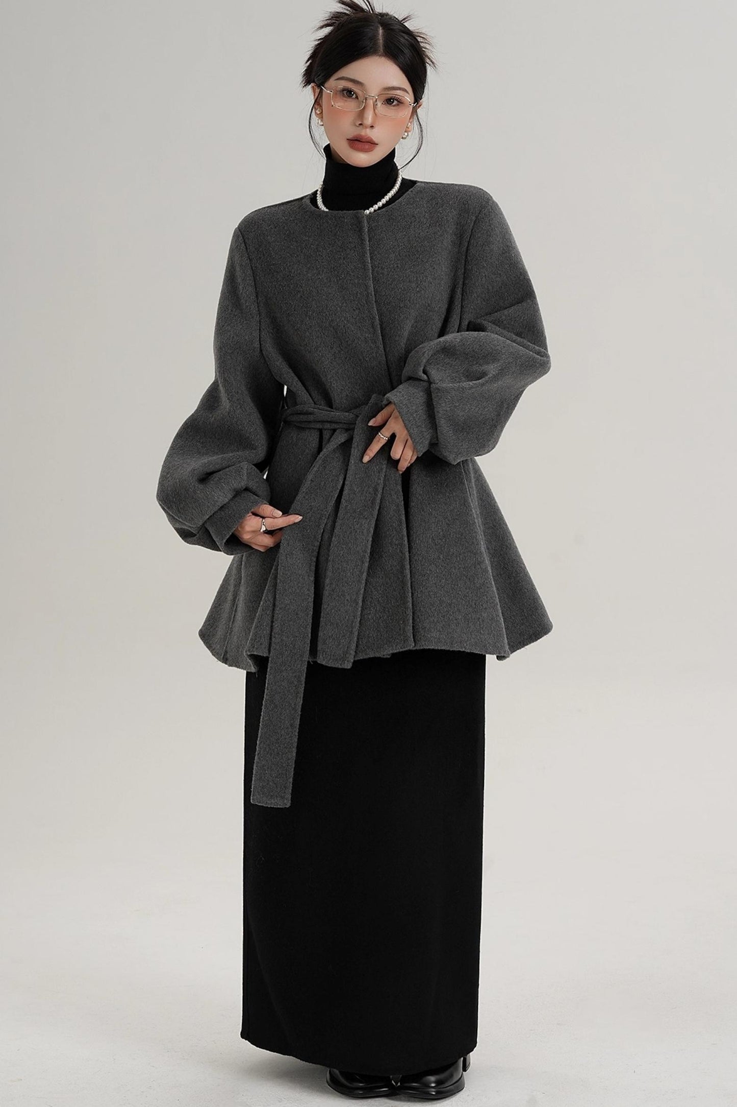 Lantern Sleeve Wool Coat