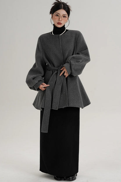 Lantern Sleeve Wool Coat