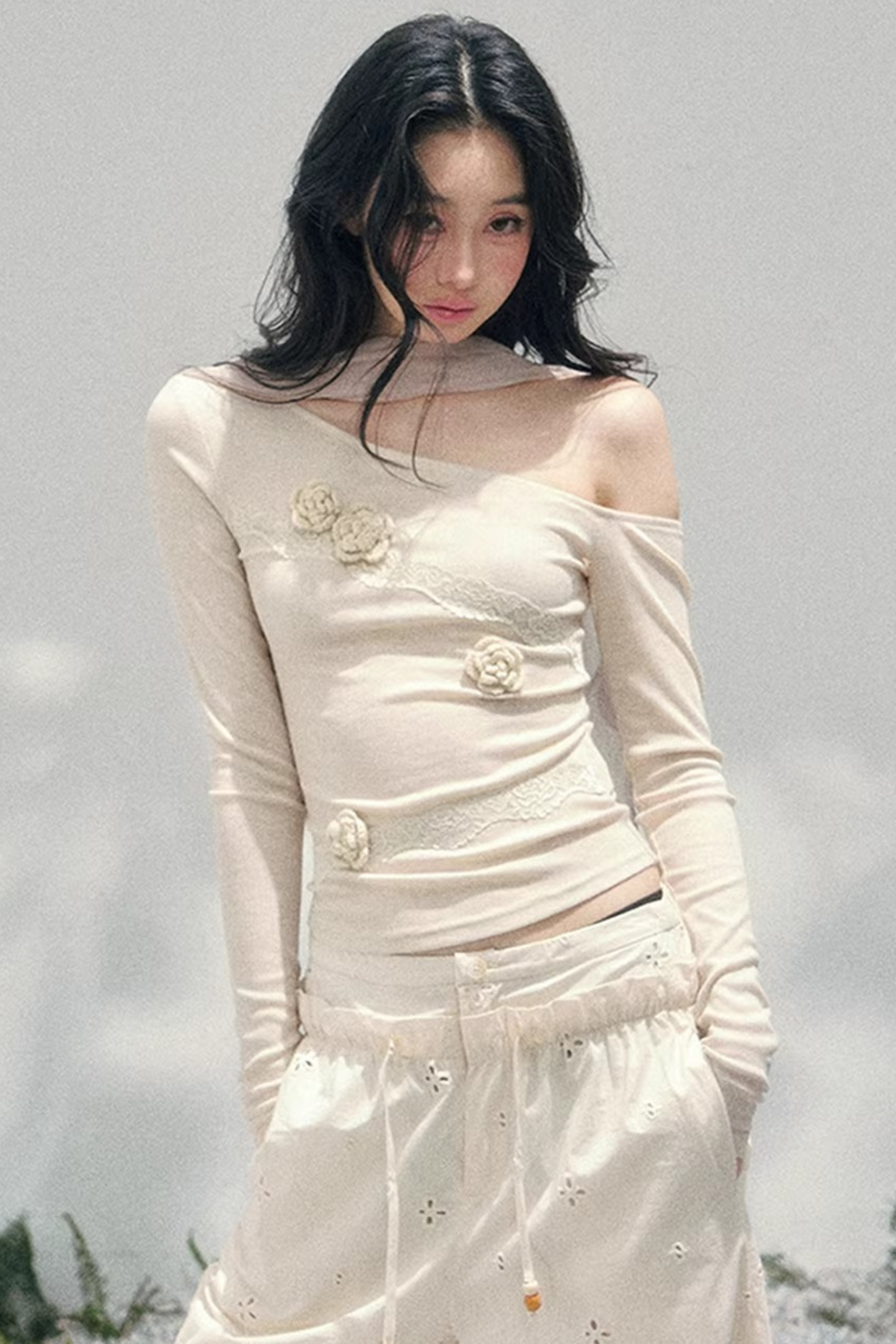 Rose Whisper Off-Shoulder Blouse