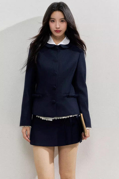 Twilight Blue Vintage Doll Collar Suit Skirt Set-Up