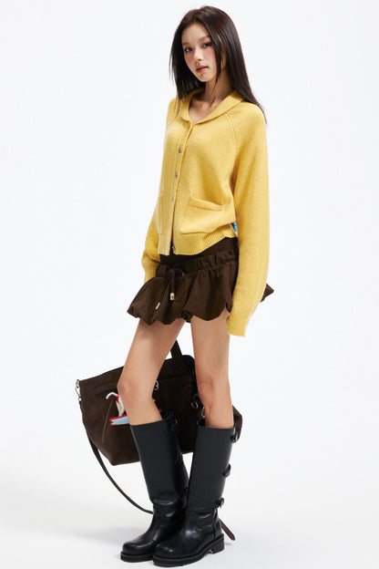 Coffee Patchwork Short Skirt