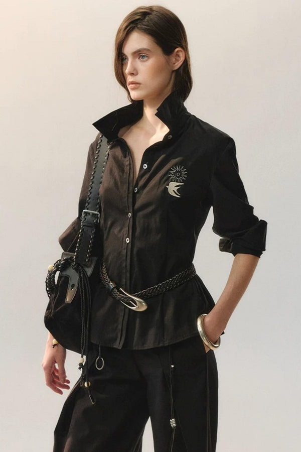 Bird Embroidery Lace Shirt