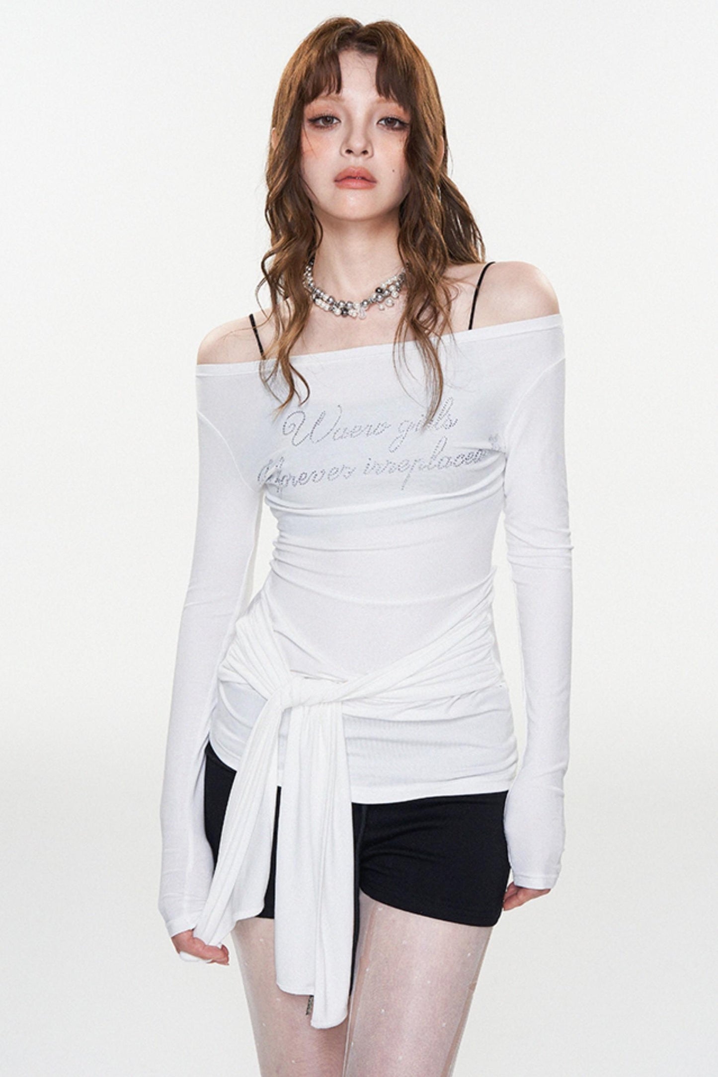 Stylish Letter Print One-Shoulder Top