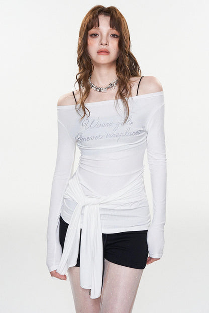 Stylish Letter Print One-Shoulder Top