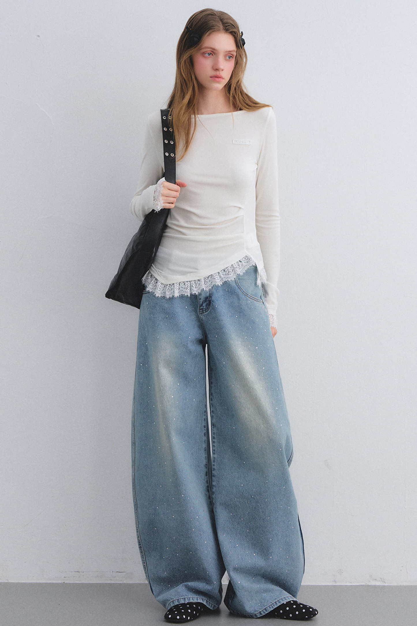 Rhinestone Washed Denim Pants