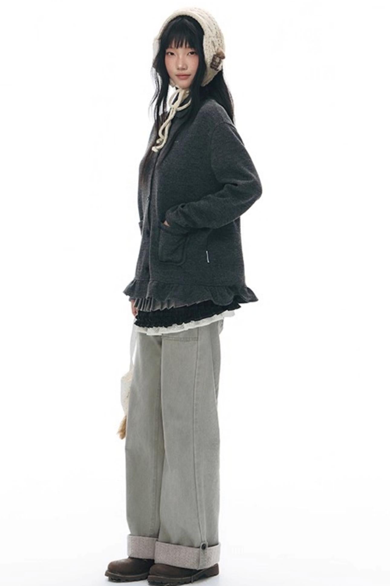 Knit Button Hem Pants