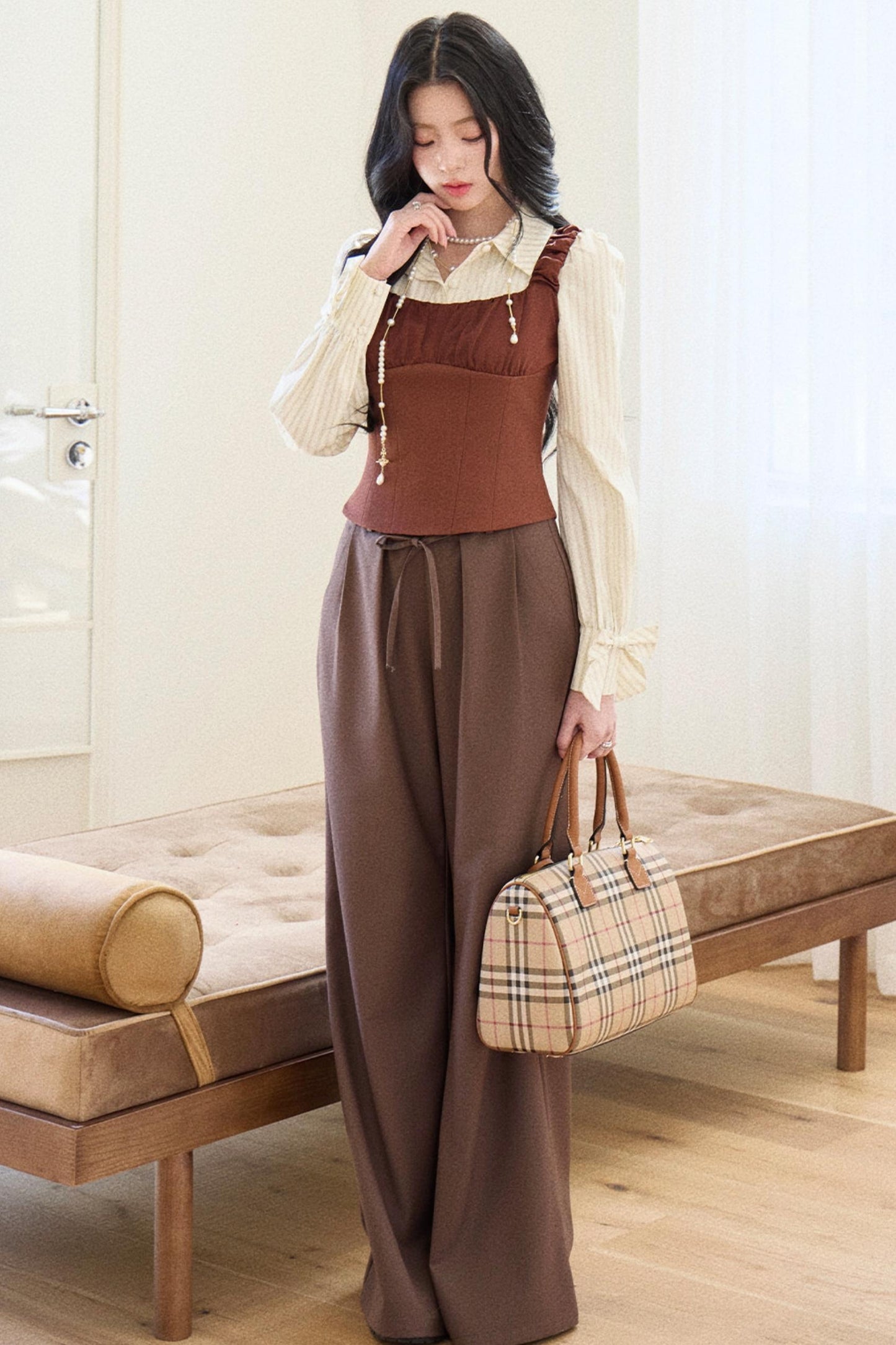 Striped Collar Vest Set-Up