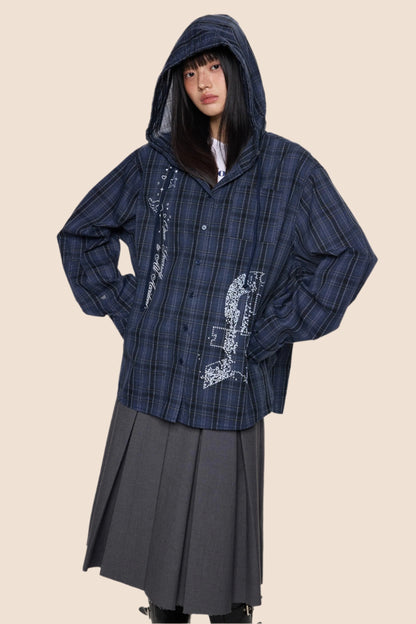 Hooded Plaid Lightweight Loose Jacket