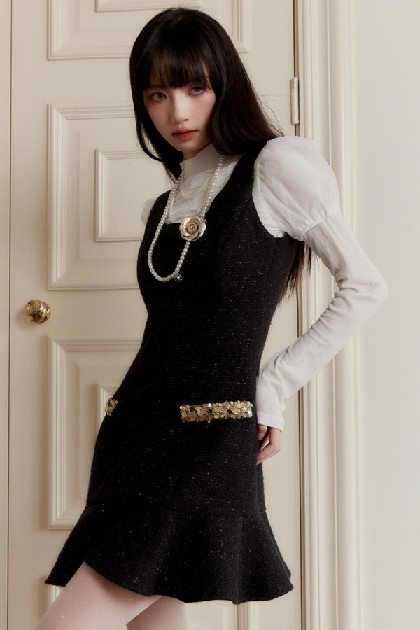 Black Gold Suit Skirt Dress Set-Up