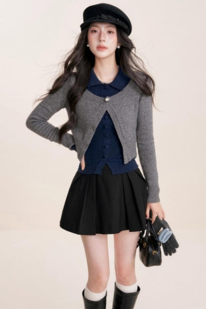 Contrast Embroidery Knit Cardigan