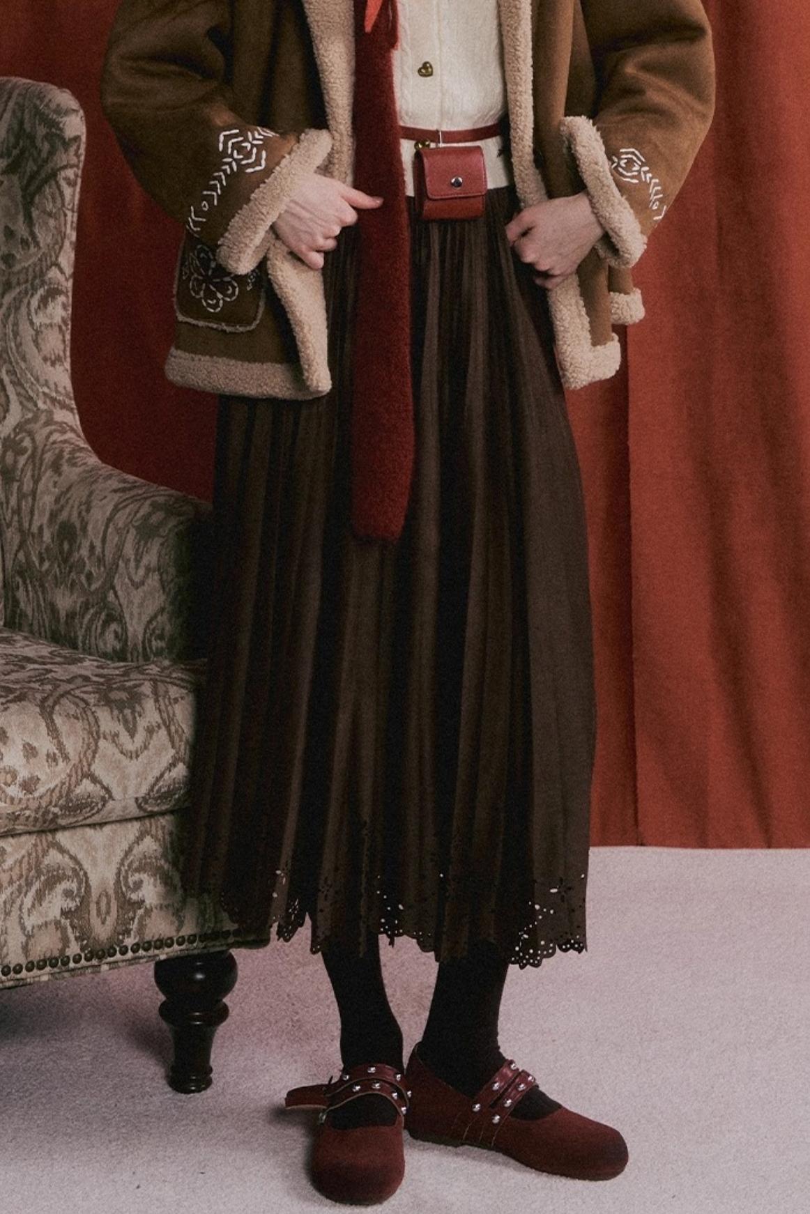 Embroidered Shearling Wool Jacket Set-Up