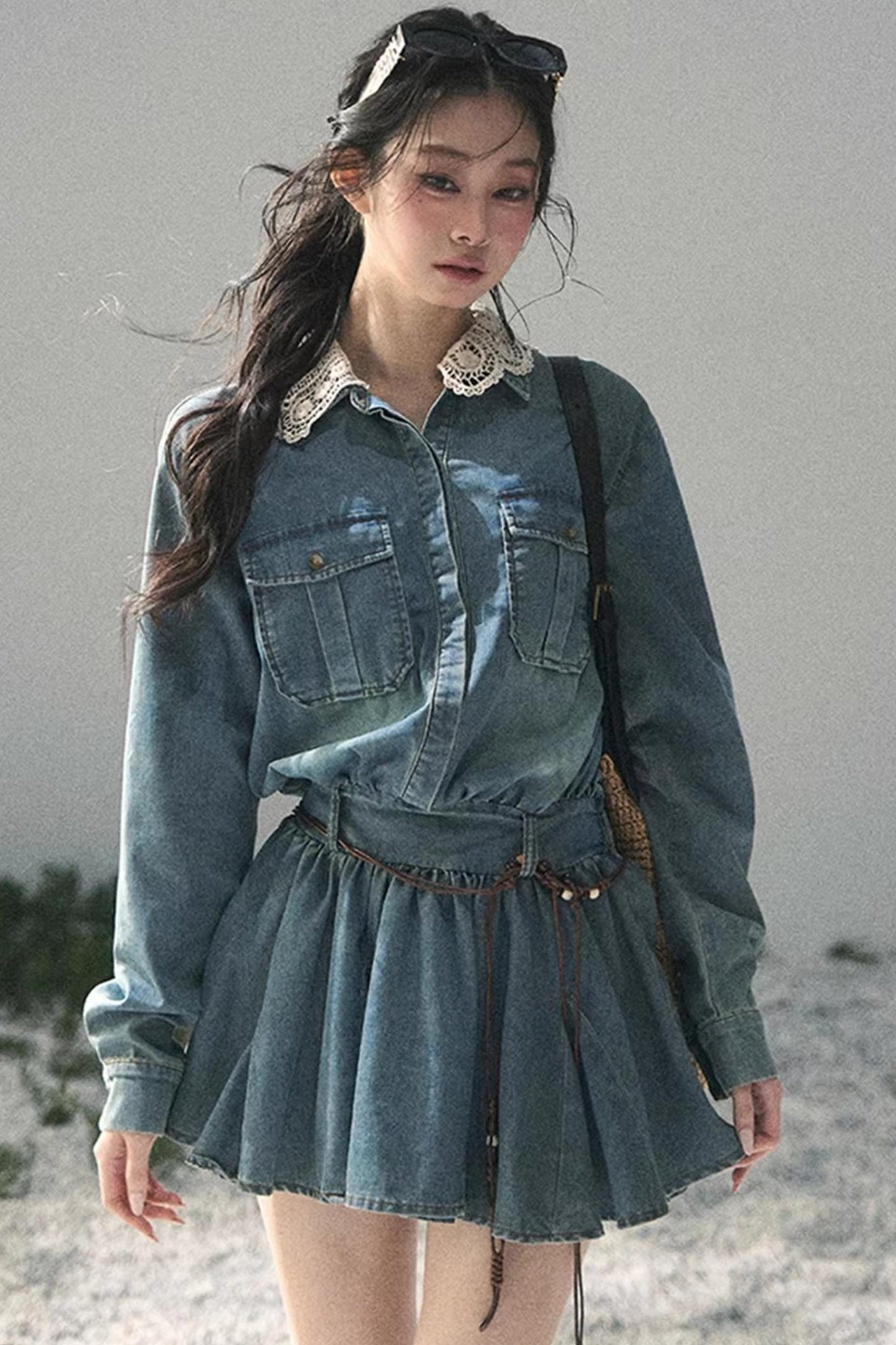 Eye-Catching Lace Collar Dress Set