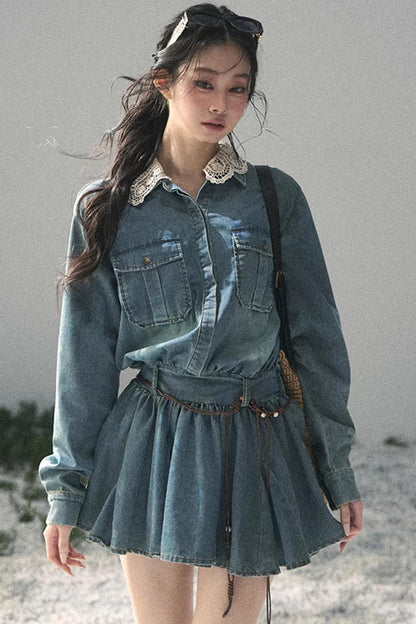 Eye-Catching Lace Collar Dress Set