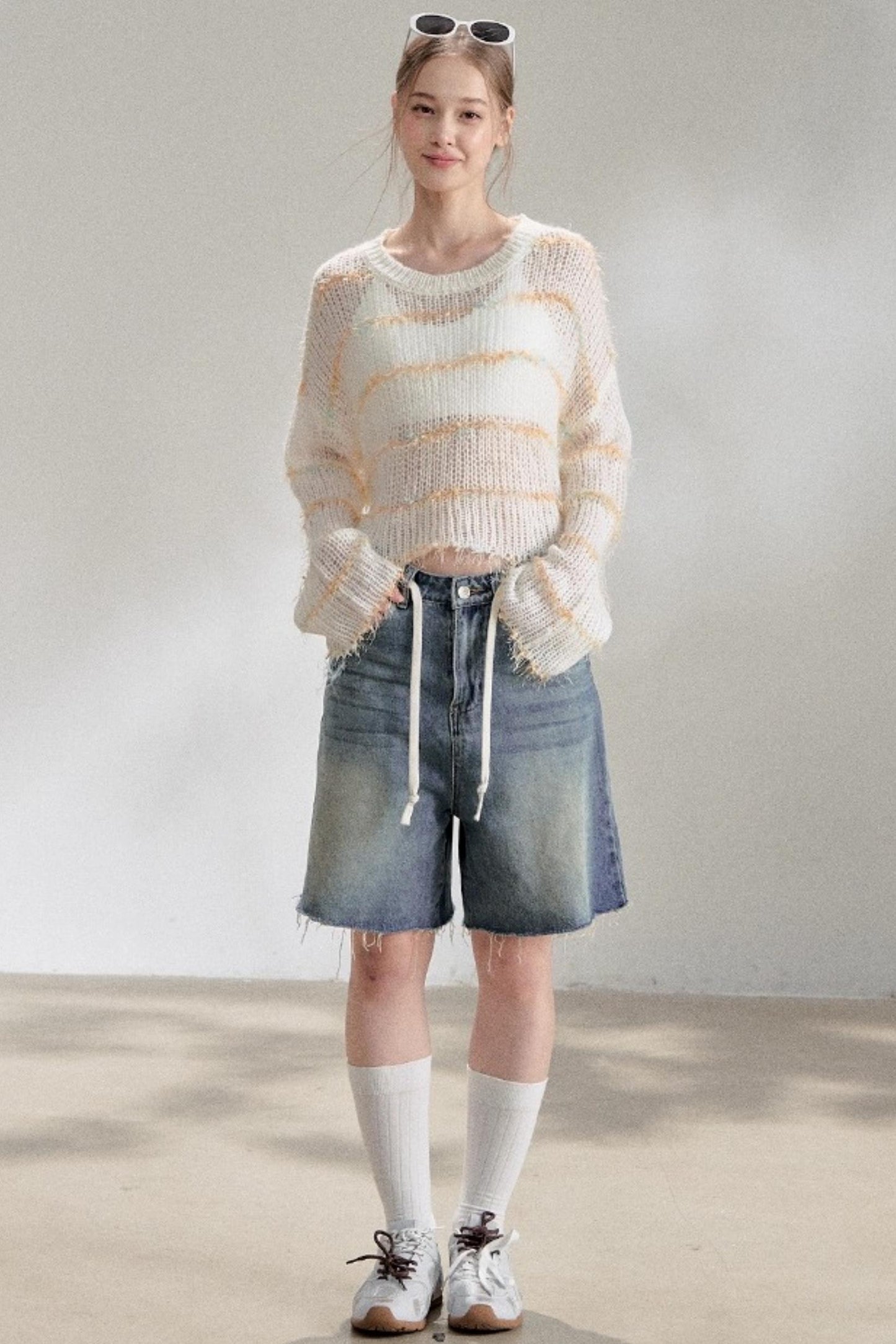 Silver Silk Blend Cropped Knit Blouse