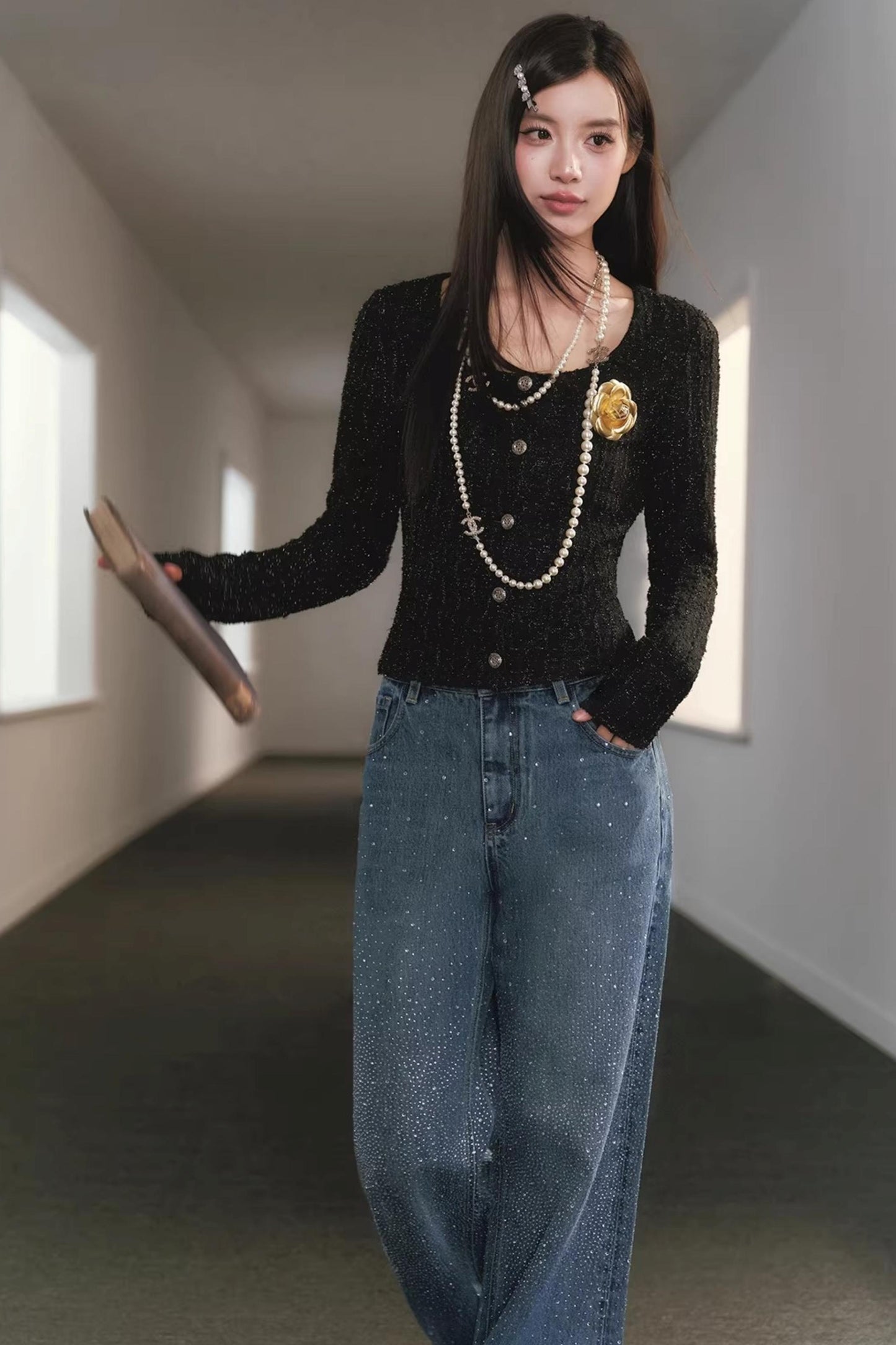 Silver Silk Retro Cardigan Top