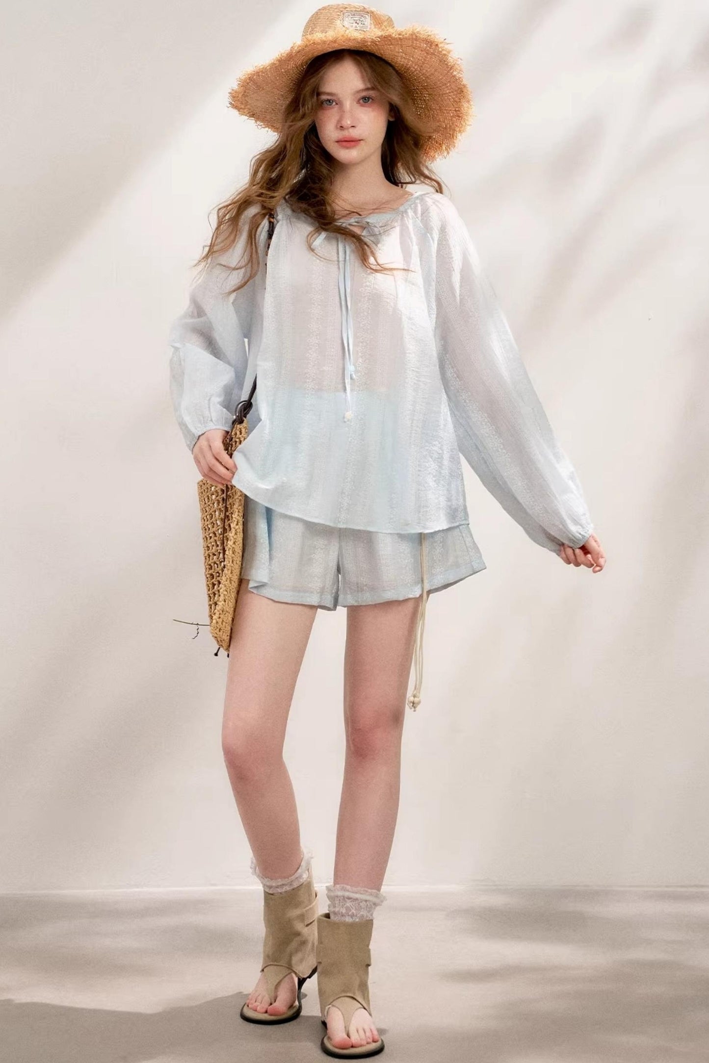 Beaded Tencel Boho Chic Ensemble Shorts