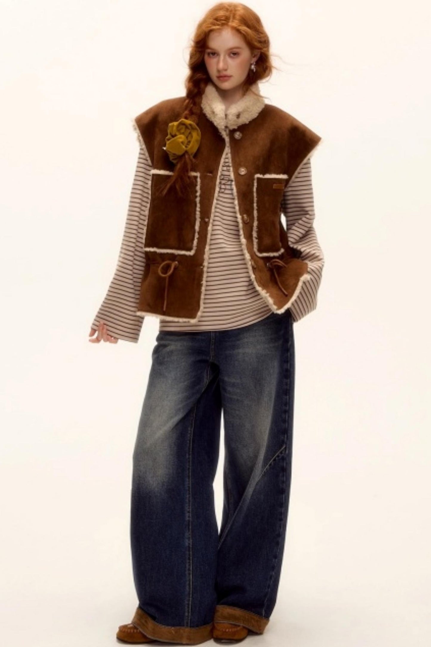 Suede Patchwork Denim Pants