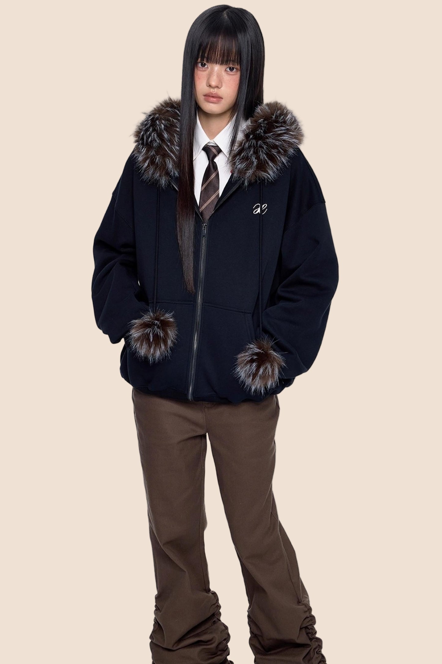 Hooded Embroidered Fleece Cardigan