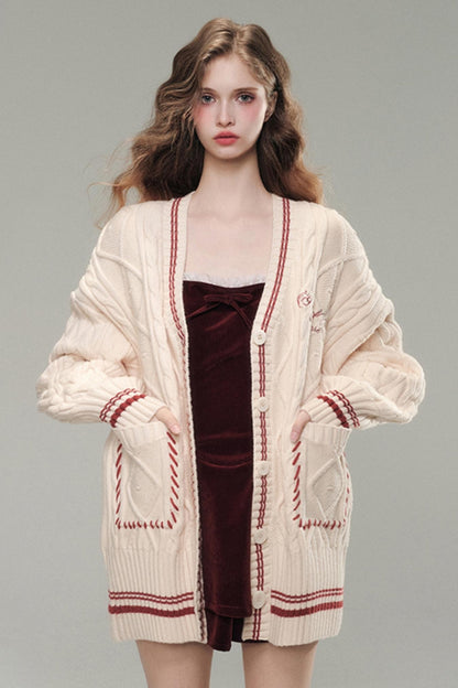 Embroidered Oversized Warm Sweater Jacket