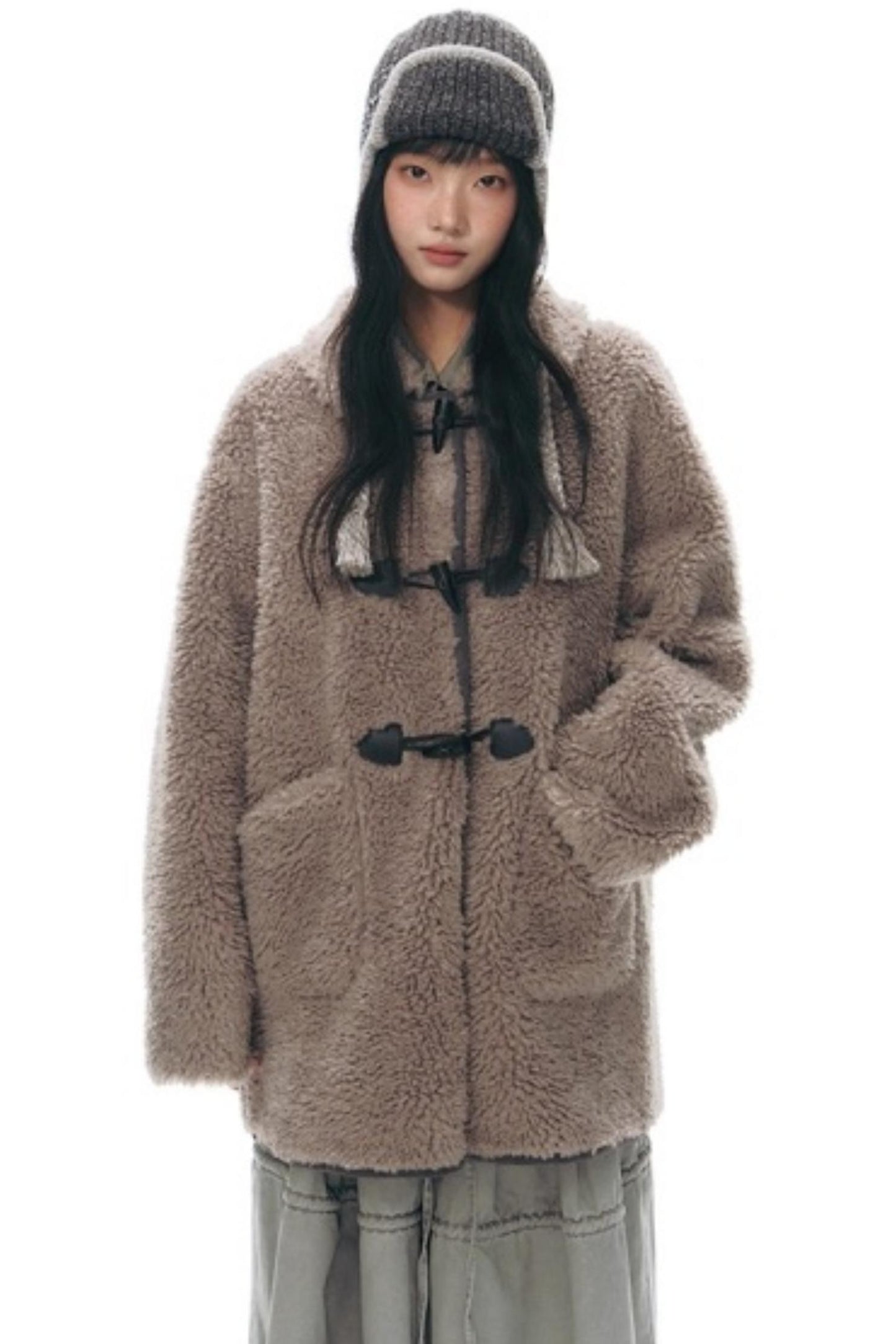 Lamb Wool Horn Button Jacket Set