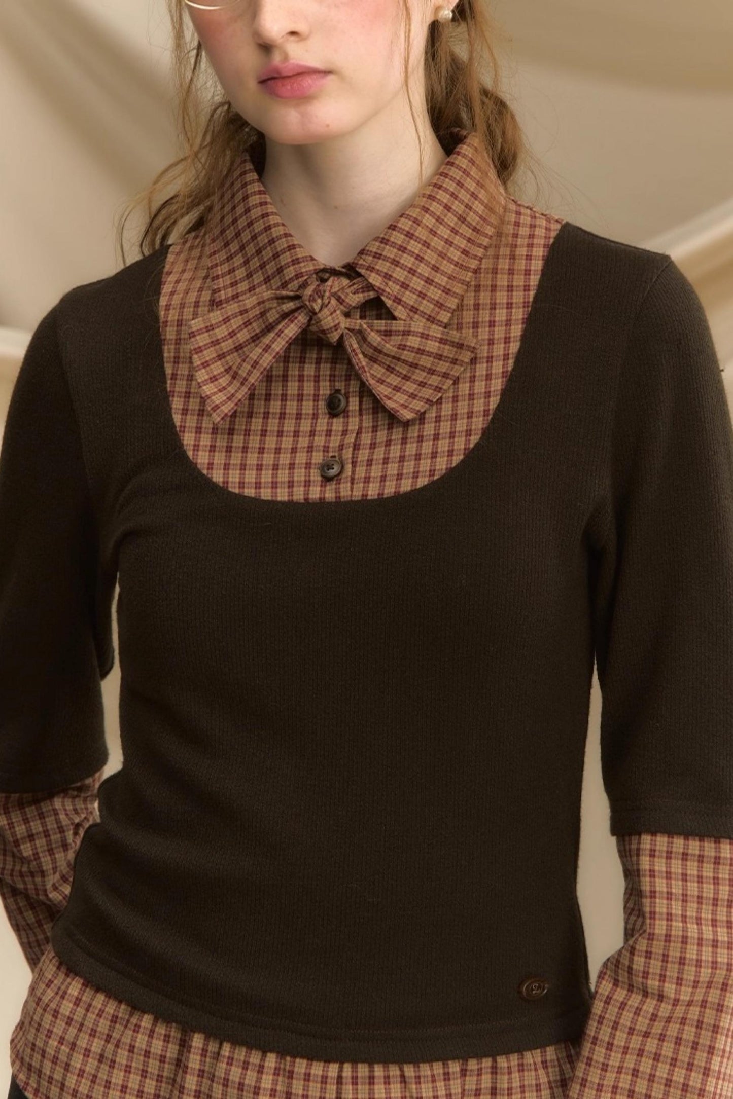 Bow Tie Plaid Slim Shirt